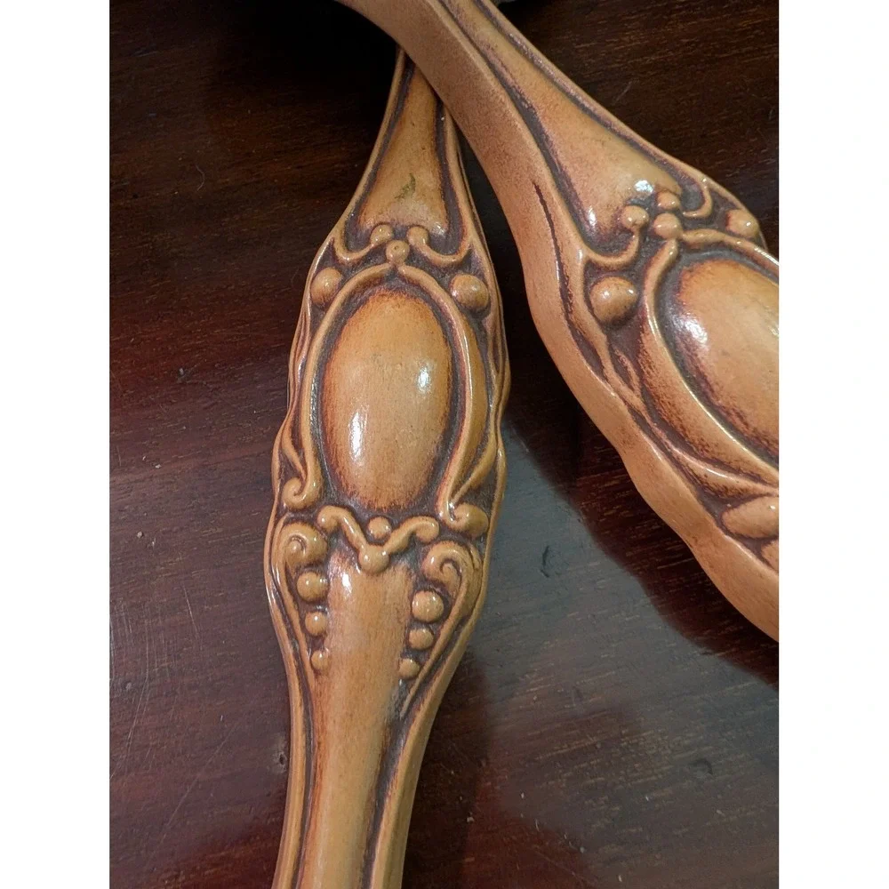 Vintage 1961 Large Ceramic 16in Fork and Spoon Wall Decor Set Faux Wood